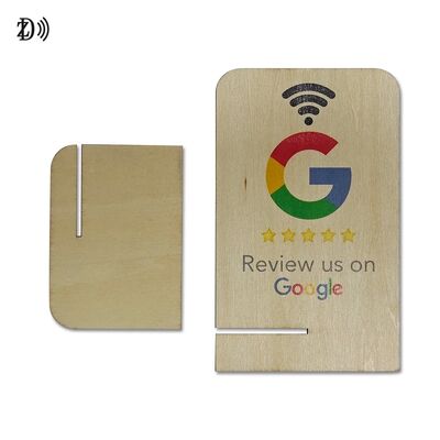 Customized Laser Engraved LOGO QR Code NTAG213 Wooden Google Review Card Stand NFC Google Review Cards