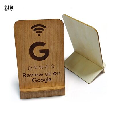 Customized Laser Engraved LOGO QR Code NTAG213 Wooden Google Review Card Stand NFC Google Review Cards