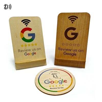 Zindywidualizowany logo grawerowane laserowo QR kod NTAG213 Drewniany stand Google Review Card NFC Google Review Cards
